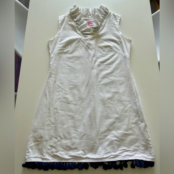 Preppy Ruffled Sleeveless White and Navy Mini Summer Dress - Picture 9 of 10
